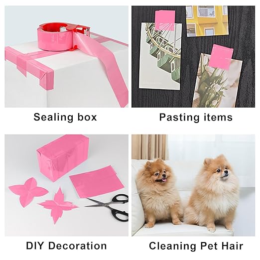 BOMEI PACK Pink Packing Tape with Dispenser, 2.4 Mil 1.88 Inch x 60 Yards, 6 Refills Rolls Color Box Tape for Moving, Shipping and Packaging