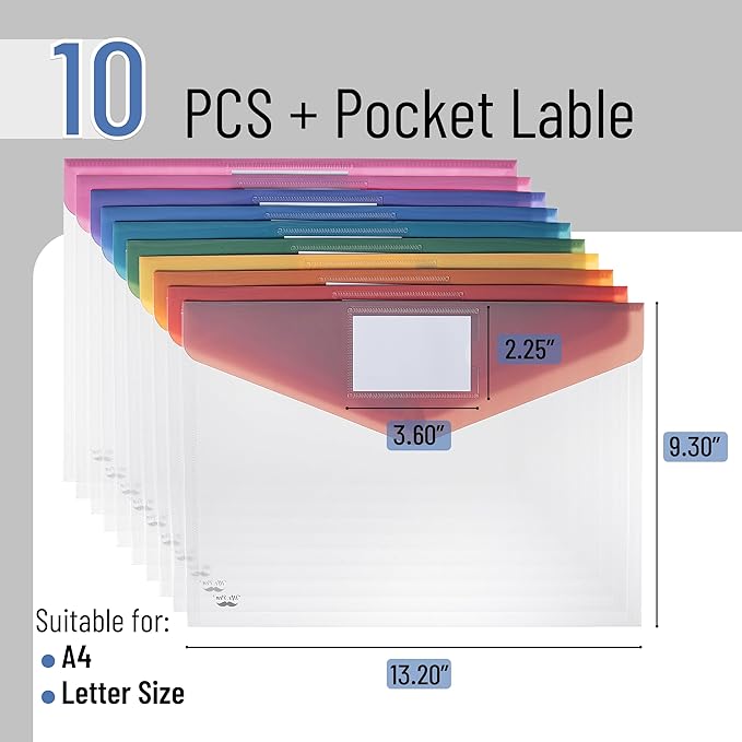 Mr. Pen- Clear Plastic Envelopes, 10 Pack, A4, Letter Size, Colorful, Clear Folders for Documents Plastic Envelopes for Documents