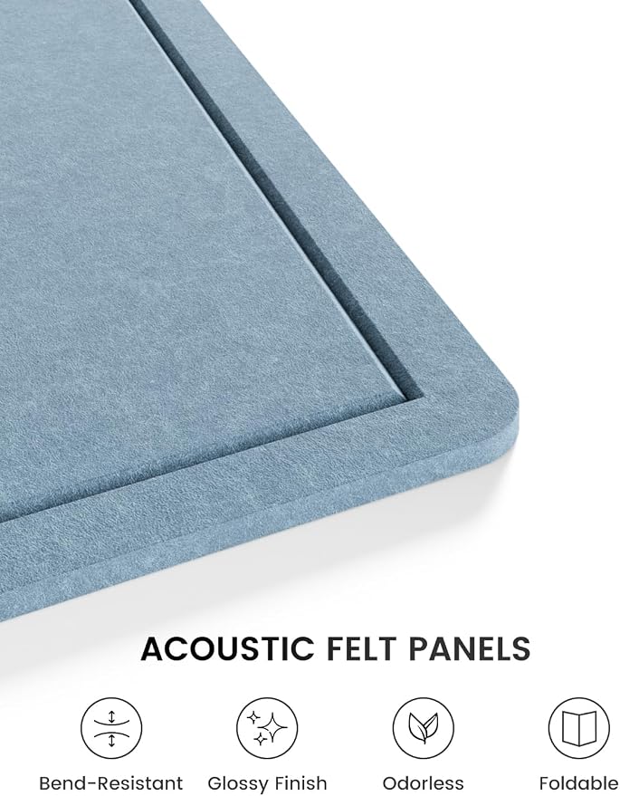 Fluxynara 35.4" x 23.6" Bulletin Board, Dusty Blue | Cork Board Alternative with 12 Removable Adhesive Tabs, Foldable Felt Pin Board for Home, Office, Classroom & Dorm