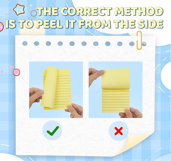 400 Sheet Lined Sticky Notes,4x6in Large Post,Clean Remove for School,Home | Smooth Writing,No ink bleed-through,8 Pads Light Yellow Self-Stick Notes Pad for Office,50 Sheets/Pad, Back to School