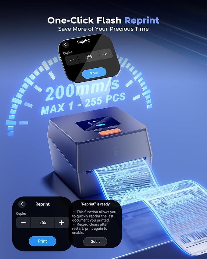 Phomemo Shipping Label Printer with Touchable Screen, 4x6 Bluetooth Thermal Label Printer with Built-in Label Holder, D420D Thermal Printers for Small Business, Compatible with USPS, Tiktok, Amazon