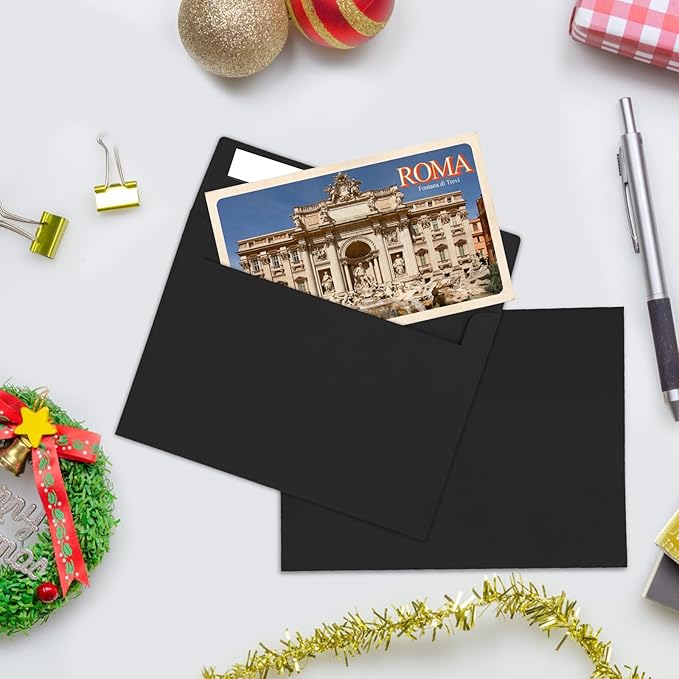 50Packs A4 Black Envelopes 4x 6 Inch Card Envelopes,Self Seal for Weddings, Greeting Cards，Mailing， Invitations, Photos, Postcards