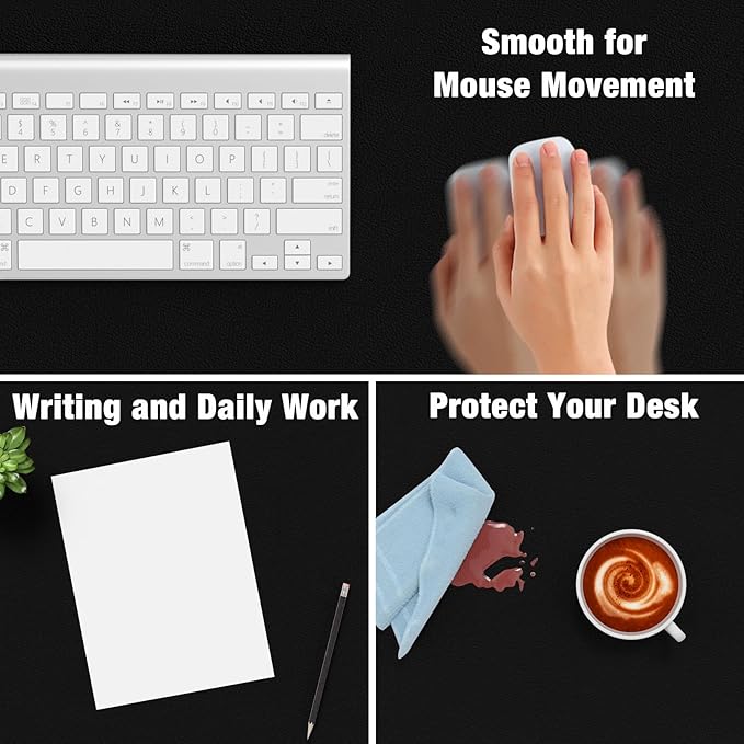 Hsurbtra Desk Pad, 48" x 17" PU Leather Desk Mat, XXXL Extended Mouse Pad, Waterproof Desktop Blotter Protector, Non-Slip Ultra Thin Large Laptop Keyboard Writing Mat for Office Home, Black