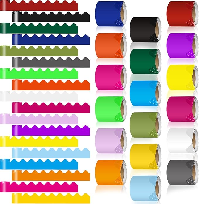 18 Rolls 300 Feet Bulletin Board Borders in 18 Colors, Scalloped Rolled Bulletin Board Trim for Wall Classroom School Office DIY Decoration(Classic Style,Multicolored)