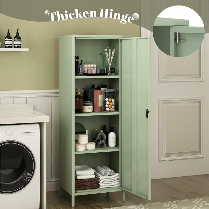 Metal Locker Storage Cabinet with Adjustable Shelves, 59" H Green Locking Tool File Cabinets Kids Snack Locker Organizer for School Classroom,Gym Home Office,Entryway and Hallway