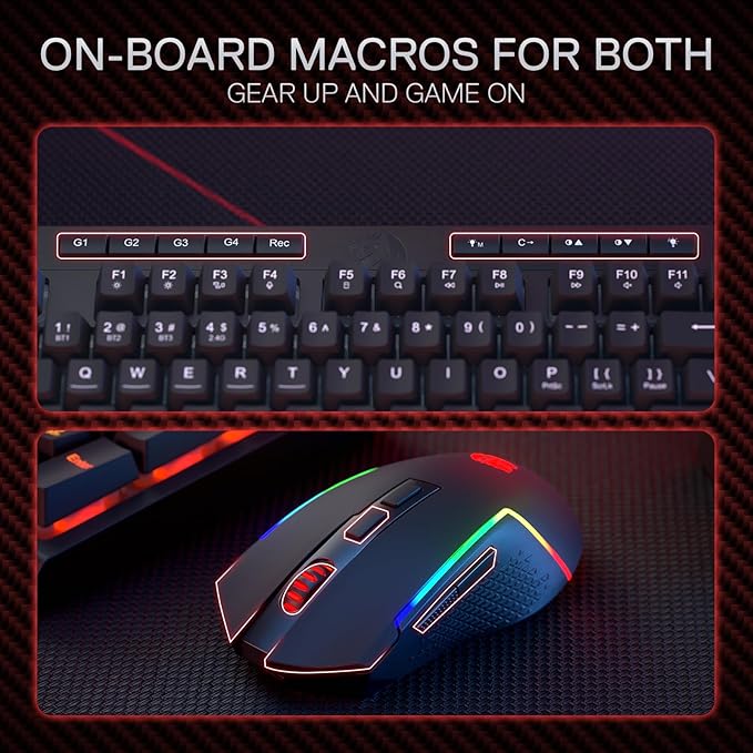 Redragon S142 Wireless Gaming Keyboard & Mouse Combo, 98 Keys K515 PRO RGB Membrane Keyboard & 4800 DPI Wireless 2.4Ghz Gaming Mouse Bundle, Convenient Shared Dongle