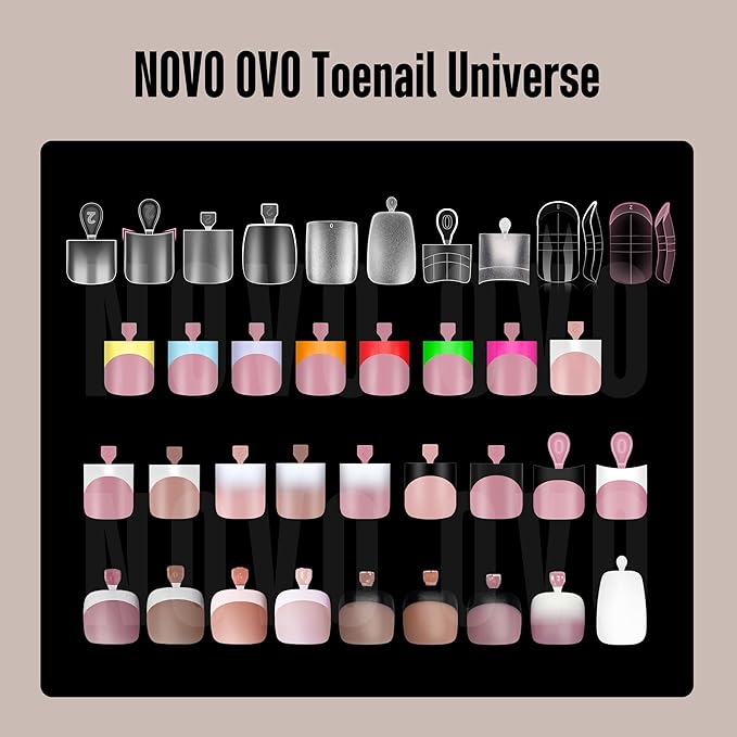 NOVO OVO Extra Short Toe Nail Tips White French Tip BABY PINK Sharp Square Press On, Soft Gel False Fake Toenail Extension Kit, Need Apply Top Coat Buider Gel Nail Glue, Salon DIY x 16 Sizes 224 Pcs