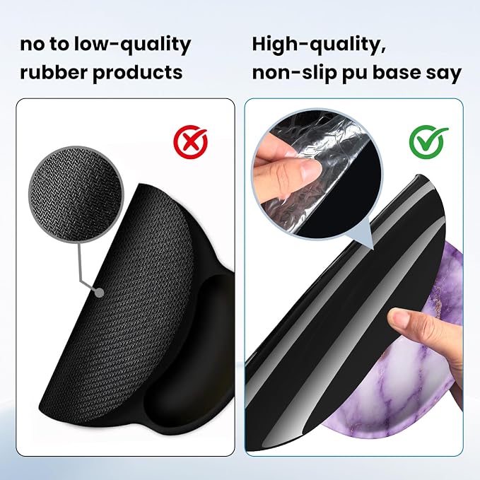 Mouse pad with Wrist Rest,Relieving Pain Memory Foam Computer pad, Ergonomic Desktop Mouse, Silicone Material Mouse pad, with Non-Slip PU Base (Purple Marble)