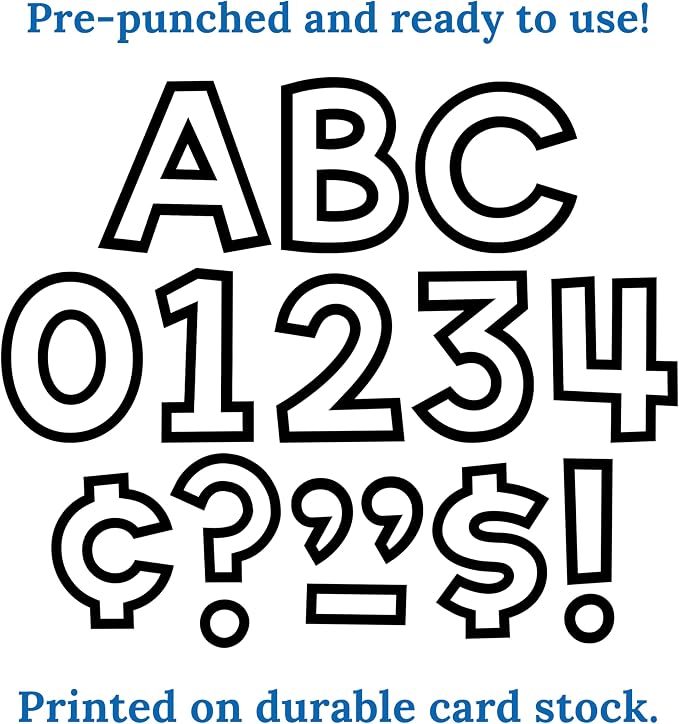 Carson Dellosa White Bulletin Board Letters 4", 219-pieces, Prepunched | Upper and Lowercase Alphabet, Numbers, Punctuation, and Symbols for Bulletin Board, Posterboard, Party, and Classroom Decor