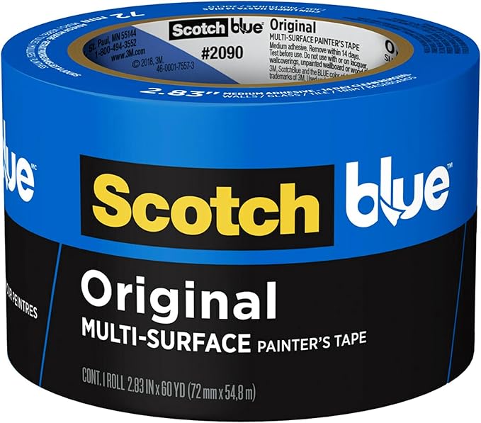 ScotchBlue Original Multi-Surface Painters Tape, 3 Inch Wide (2.83 In. x 60 Yds) 1 Roll, Blue Paint Tape Protects Surfaces and Removes Easily, Masking Tapes for Indoor and Outdoor Use (2090-72NC)