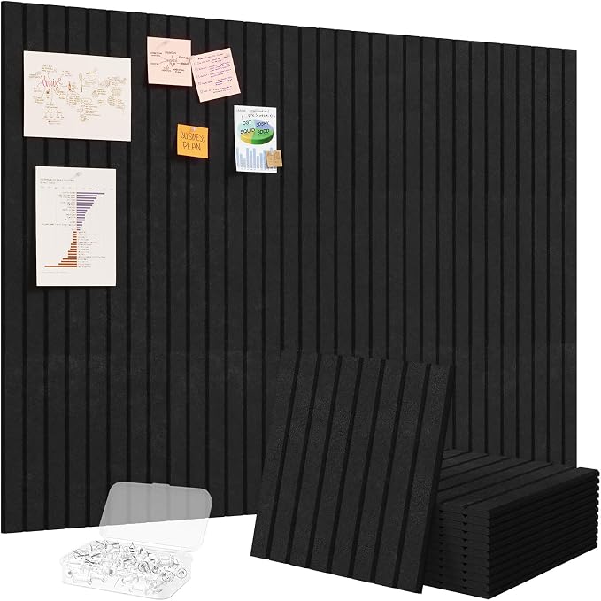 Lifewit Large Felt Bulletin Board with Self-Adhesive 48" x 36" - 12 Pack | Cork Board for Walls Alternative, Notice Boards with 50 Pushpins, Bulletin Board for Classroom Home Office Decor, Black
