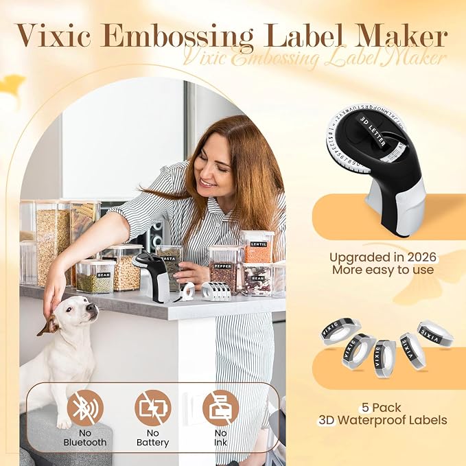 Vixic Embossing Label Maker, Emboss Vintage Label Maker Machine with Tapes | 9mm Embossed Labeler, Old School Manual Punch Embosser 3D Raised Letters for Home Kids School Items Journal Supplies Labeling