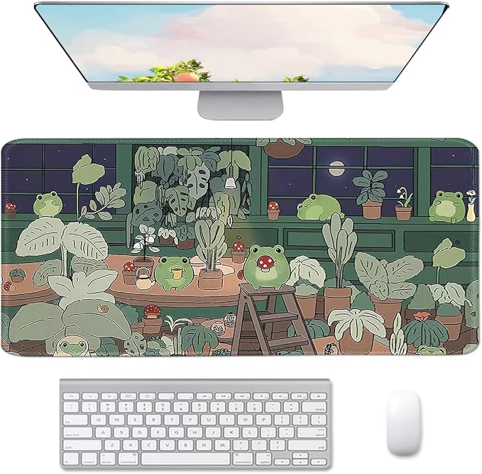 Cute Large Mouse Pad, Kawaii Extended Mouse Pad Desk Pad Easy Typing for Typing Office Game 35.4 x15.7 in - Kawaii Frog