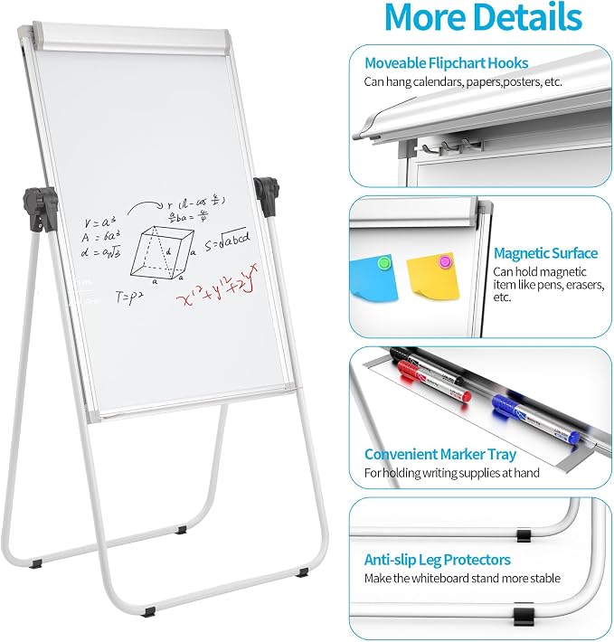 U-Stand Magnetic Whiteboard Easel, 36 x 24 Inch Dry Erase Easel with Stand | Double-sided Dry Erase Board Easel with Flipchart Paper Pad, Height Adjustable Standing, For Home Office, Homeschool & Studio