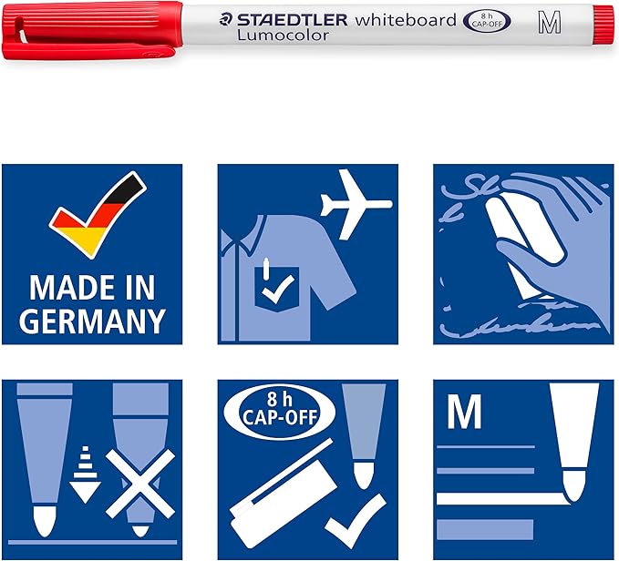 STAEDTLER 301 WP6 Whiteboard Pens, Assorted Colour, Pack of 6