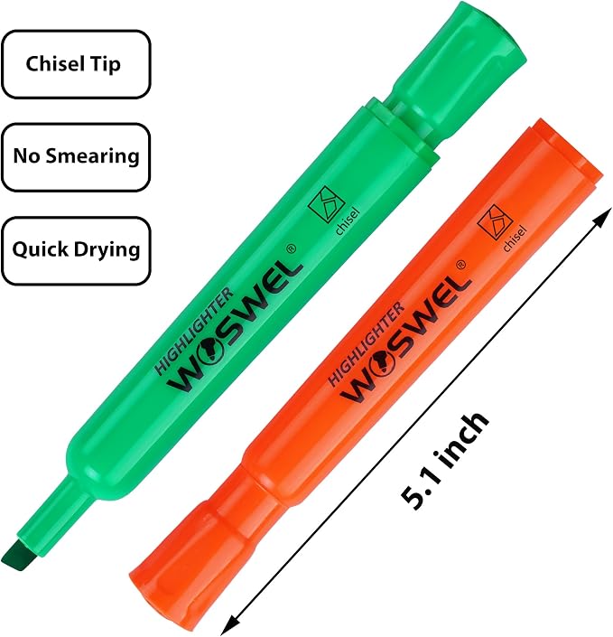 WOSWEL Highlighters Bulk, 72 Pack Tank Style Highlighters Assorted Fluorescent Colors Set, 6 Bright Colors Chisel Tip Highlighter Markers for Kid and Adult Coloring, Highlighting as School Supplies