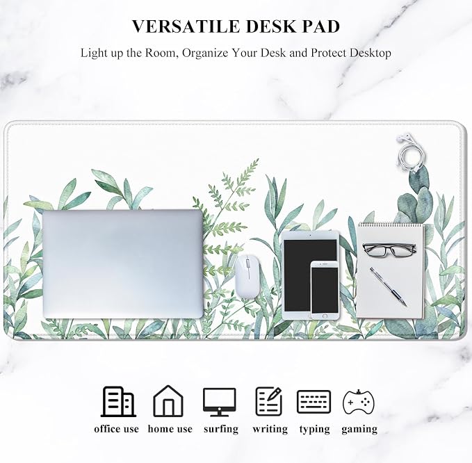 Auhoahsil Large Mouse Pad, XXL Gaming Mousepad, Desk Mat for Desktop, Thick Rubber, Big & Long Size, Stitched Edges, Full Desk Pad for Laptop & Computer, Extended 31.5 x 11.8 in, Minimalist Leaves