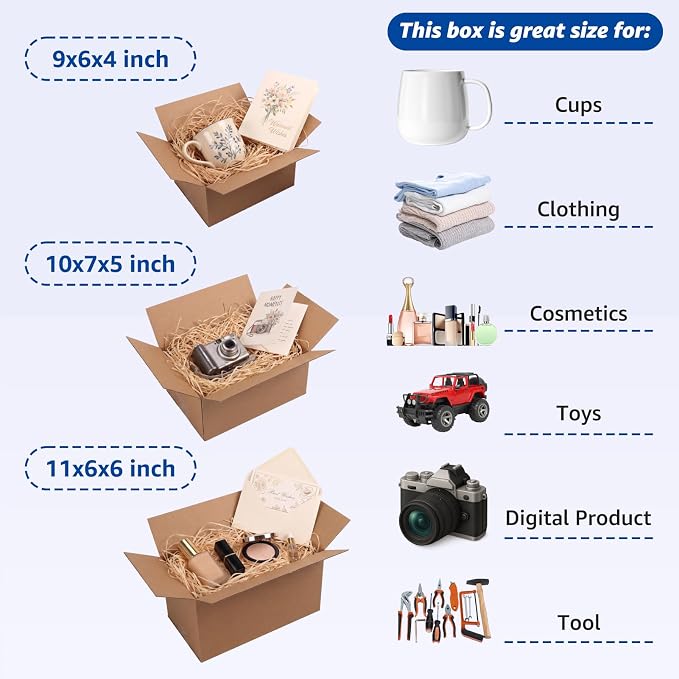 CRUGLA Assorted Sizes Shipping Boxes 30 Pack (11x6x6, 10x7x5, 9x6x4), Corrugated Cardboard Mailers, Each 10 PCS Small Boxes for Small Business Packaging, Shipping & Storage