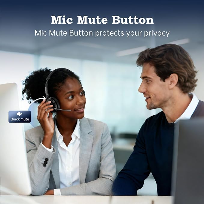 Bluetooth Wireless Headset with Mic for Work, Advanced Noise Reduction Microphone, Clear Calls - Comfortable On-Ear Headphones, Bluetooth 5.3, Applicable to Laptop, PC, Zoom, Office, Phone