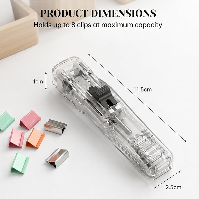 6 Pcs Portable Binder Clip Stapler with 300 Reusable Clips, Mini Stapler | Damage-free, No-drilling, Reusable Clam Clip 6 Colors, Handheld Paper Clam Clip Dispenser for School Office Fixing Documents