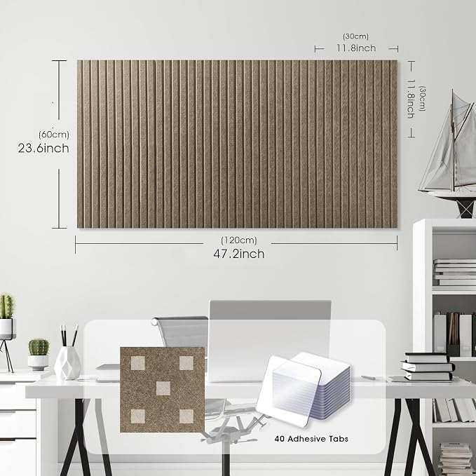 Large Felt Bulletin Board 48" x 24", Light Brown | 8 Pack Felt Tiles, 40 Adhesive Tabs, Cork Board Alternative for Walls, Push Pin Board for Home Office Decor