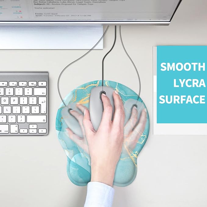 Mouse Pad with Wrist Rest, Comfortable Computer Mousepad with Gel Wrist Support Smooth Surface and Non-Slip PU Base for Pain Relief, Laptop, Office & Home (Blue Marble)