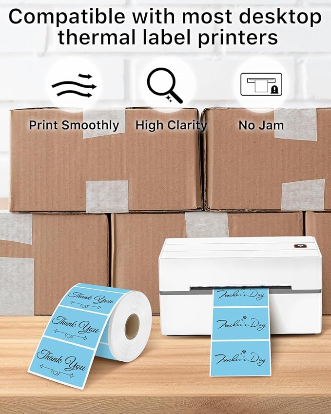 iEager 3" x 2" Thermal Labels, Rectangle Thermal Printer Stickers, Self-Adhesive Durable Sticker with Perforation Line, 500 Labels/Roll, Blue
