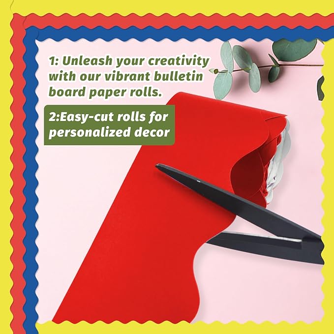 8 Rolls 262.4 Ft Bright Bulletin Board Borders Set - Decorations for Office, School Classroom Decor, Teachers & Home DIY - Posters & Birthday Parties - Board Trim （Classic Color）