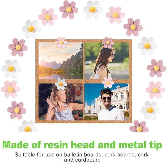 30 Pcs Flower Push Pins Decorative Thumb Tacks for Cork Board Bulletin Board Photo Wall Office School Supplies Colorful Floral Tacks for Decoration