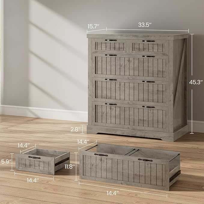 SEDETA Filing Cabinet for Home Office, Farmhouse 5 Drawers File Cabinet, Wood Office File Cabinets for Letter/Legal/A4 Size, File Cabinets with Printer Stand for Study Room, Living Room, Grey