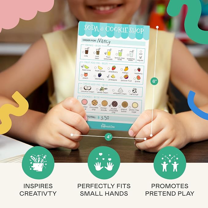 Kids Pretend Play Notepads – Order Taking & Scavenger Hunt | 40 Pages Order-Taking Soda & Cookie Shop Notepad & 40 Pages Nature Walk Scavenger Hunt for Imaginative Role Play