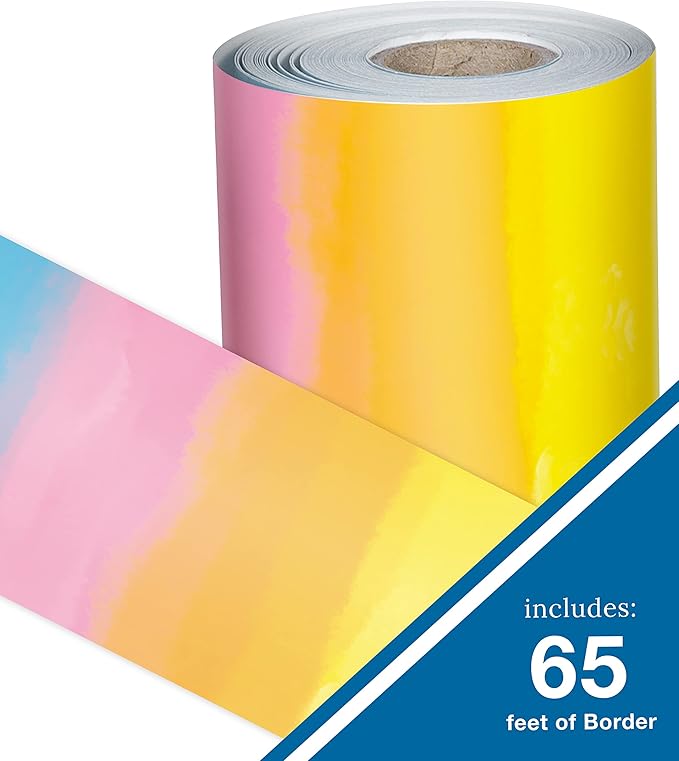 Carson Dellosa Creatively Inspired 65Ft of Watercolor Rainbow Bulletin Board Borders, 1 Roll of Colorful Trim for Rolling Whiteboard, Cork and Posterboard, Party Decorations, and Classroom Decor