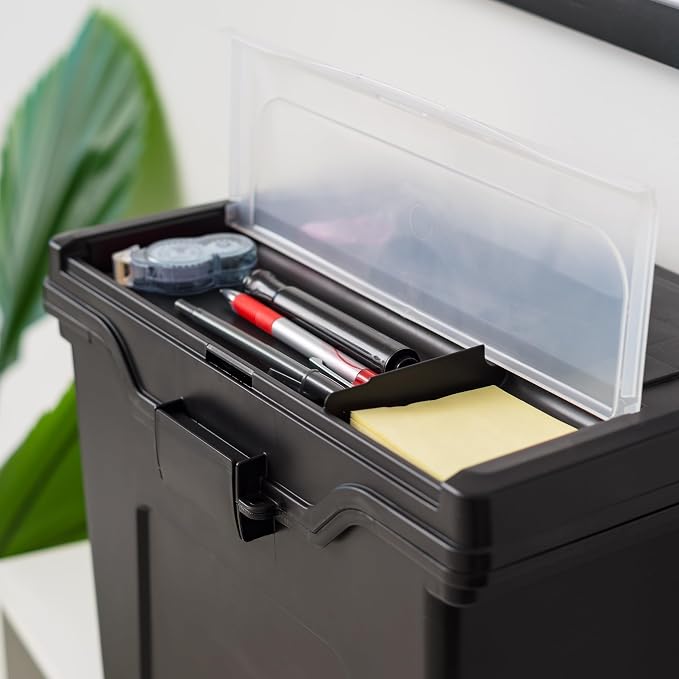 IRIS USA File Box Organizer with Lid, Letter File, Portable Handle, Black | Carry letter size files, documents and paperwork with a portable handle and secure lid for organized storage on the go