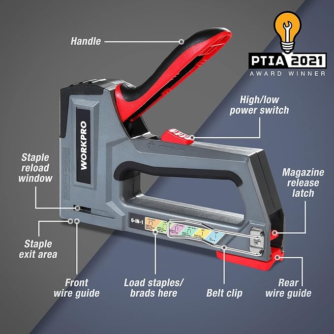 WORKPRO 6-in-1 Staple Gun, Manual Brad Nailer with 4000 Counts Staples | Upholstery Stapler Nail Gun for Fixing Material, Decoration, Carpentry, Furniture, Doors and Windows