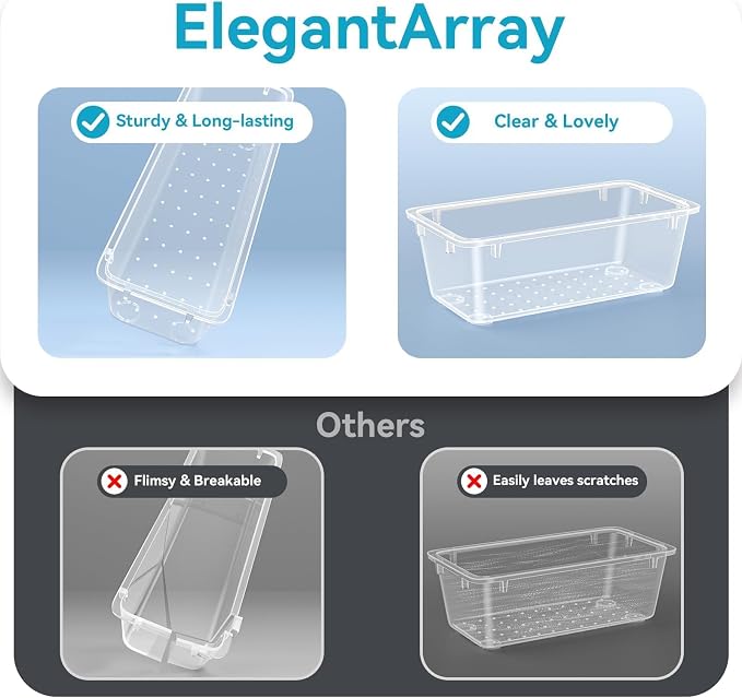 12 PCS Drawer Organizer Set, Makeup Organizers, Tool Storage Trays | 4 Sizes, Plastic, Stackable, Multiple Gadgets, Desk Drawer Divider Organizers, for Makeup, Office Supplies Storage