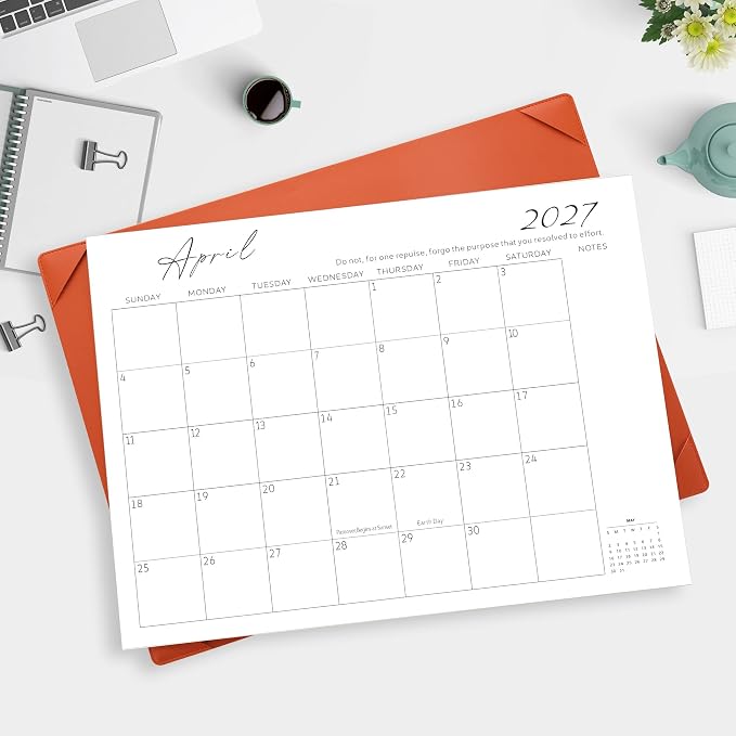 Gannyfer Large Desk Calendar 2026-2027 with Desktop Mat, Simplified 22" x 17" Desktop Pad Calendar, 18 Month Table Calendar from Jul 2026 to Dec 2027 (Orange Color)