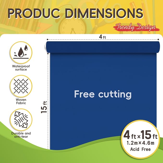 Navy Blue Bulletin Board Fabric Roll 4x15ft Non-Woven Backdrop | Create inspiring classroom walls,Organize office ideas,Tear-resistant material,Smooth texture,Reusable for long-term use