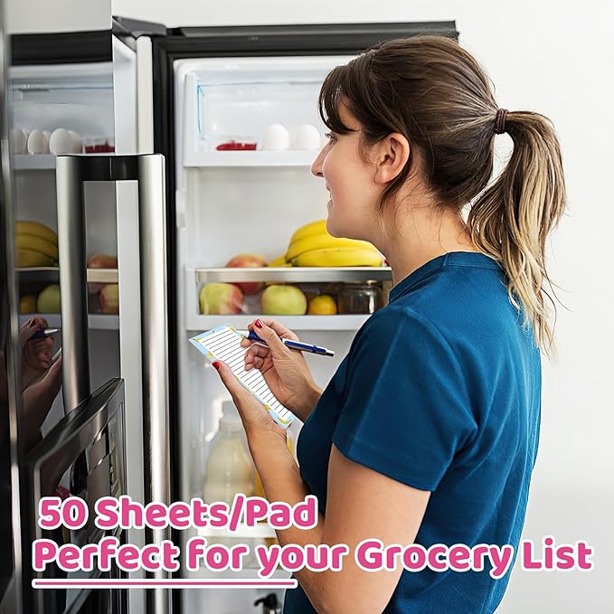 4 Pack Magnetic Note Pad for Fridge, Totally 200 Sheets Grocery List Magnet Pad for Refrigerator Magnetic Shopping List Pad with Pen Holder（Fruit Design）