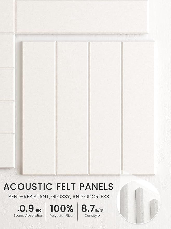 Bumusty Large Cork Board Alternative-36 x 24" Felt Bulletin Board Tiles, with 30 Pushpins, 40 Adhesive Tabs, 6-Pack Slat Wall Paneling, Cork Boards for Office Push Pin Board Felt Board-Milky White