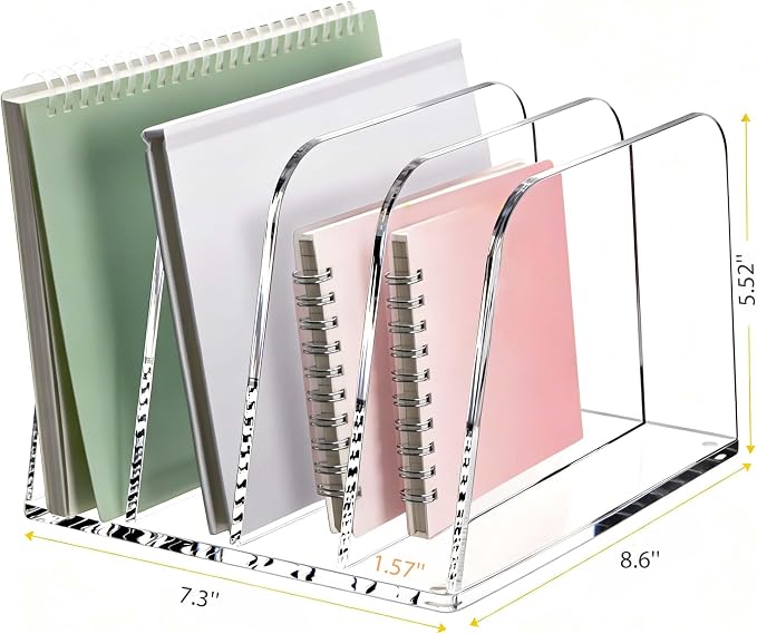 YUXUN Desk File Organizer Upright Clear Acrylic Desktop Organizer File Sorter Office Organization File Holder 4-Section Bookshelf for Home, Office & Classroom