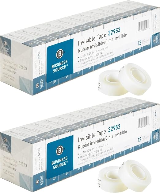 Business Source BSN32953 Premium Invisible Tape, Clear (12 per Pack, Pack of 2)