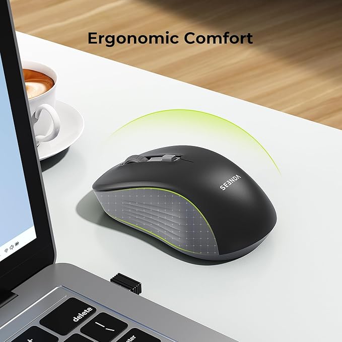 seenda Bluetooth Wireless Mouse, Bluetooth & 2.4G USB Dual Mode, Quiet Clicks, Smooth Tracking, 3-Level Adjustable 1600 DPI,Compact and Portable Mouse for Laptops, Tablets and More-Black