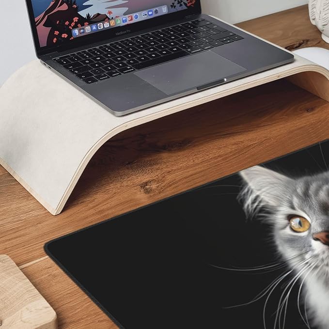 XXL Gaming Mouse Pad 35.4x15.7 Inch, Large Extended Desk Mat | Mousepad with Cat Design, Non-Slip Rubber Base, Water-Resistant Surface and Stitched Edges for Gaming, Office & Home