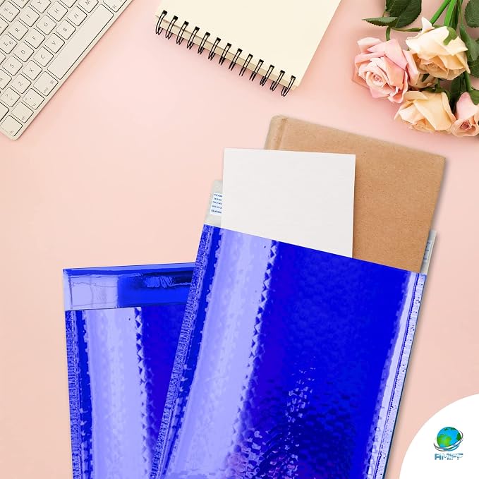 Glamour Metallic Bubble Mailers 8.5 x 11 Inches Blue, 200 Pack Padded Envelopes for Shipping, Mailing, Packaging Protection