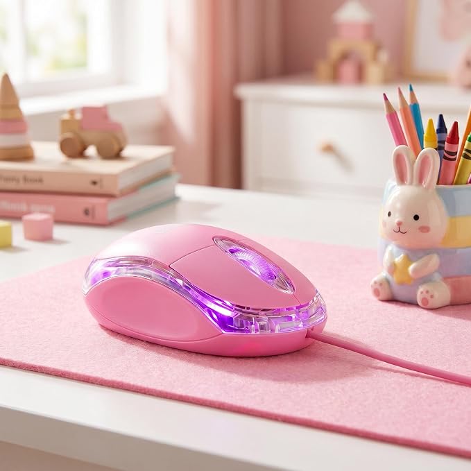 SOON GO Pink Mouse,Computer Mouse,with 1.5m Pink USB Cable - Compatible with Windows, Linux, Mac, Laptop, PC & Desktop - Ideal for Office, Home, Business, School, Kids & Women