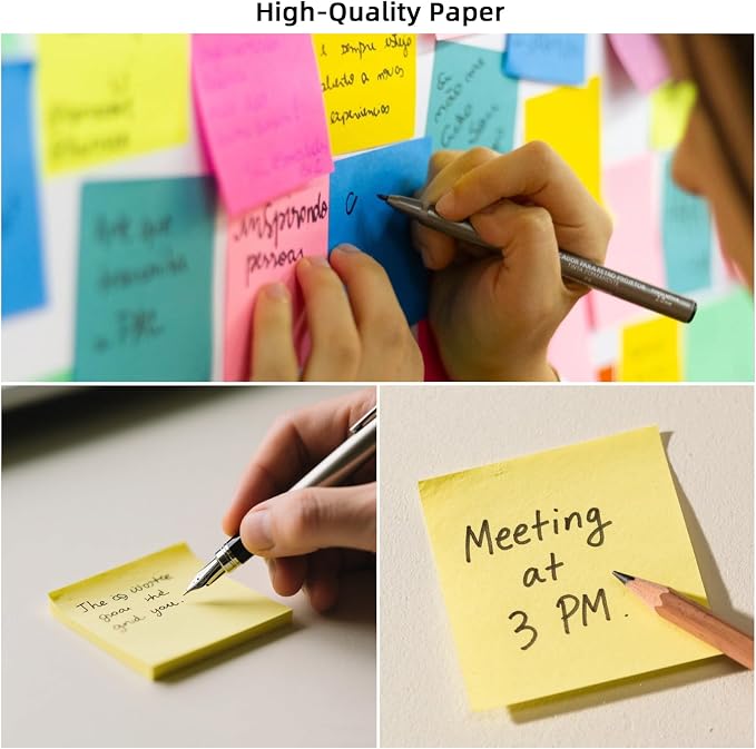 (12 Pads) Sticky Notes 3x3 Inches,Bright Colors Self-Stick Pads | Easy to Post for Home, Office, Notebook