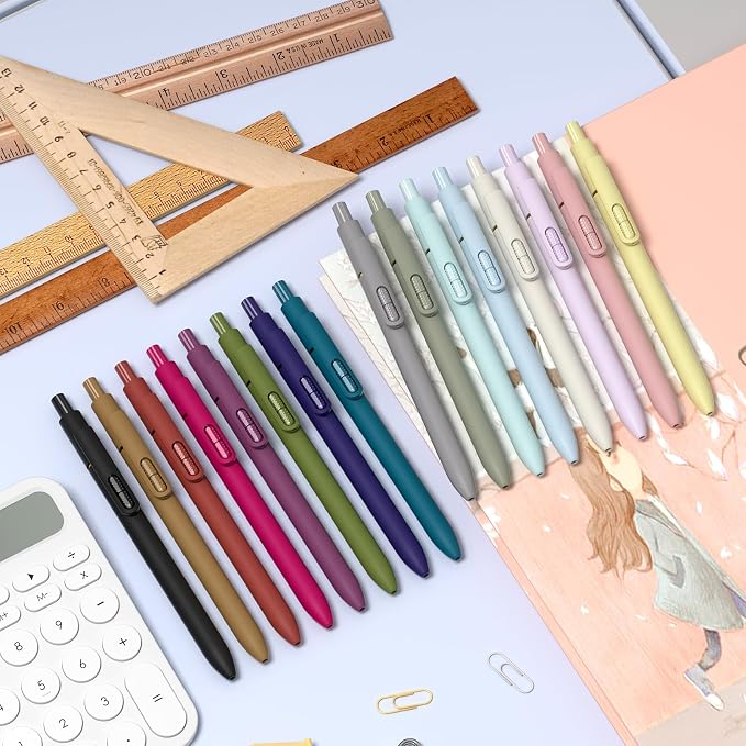 16 Pack Blue Gel Pens with Fidget, 0.7mm Quick-Drying Blue Ink | Fine Point Smooth Writing - Stress Relief Retractable, Soft Grip Cute Pen for Journaling, School Office, Gift Vintage Morandi
