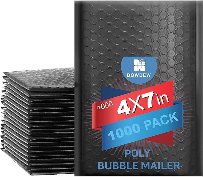 Water Resistant Bubble Envelope Mailers [1,000 Pack] 4 inch x 7 inch #000 Black Poly Padded Shipping Envelopes Self Sealing Cushioned Packaging Bags
