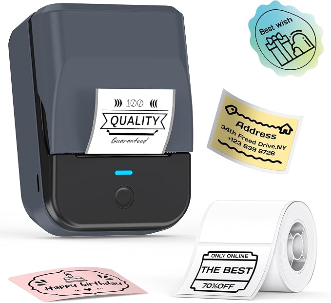 PM240 Label Maker Machine with Tape, Label Printer Blue, Set 1 | 2'' Bluetooth Thermal Sticker Label Maker for Small Business, School Supplies, Classroom, Home Office with Multiple Templates
