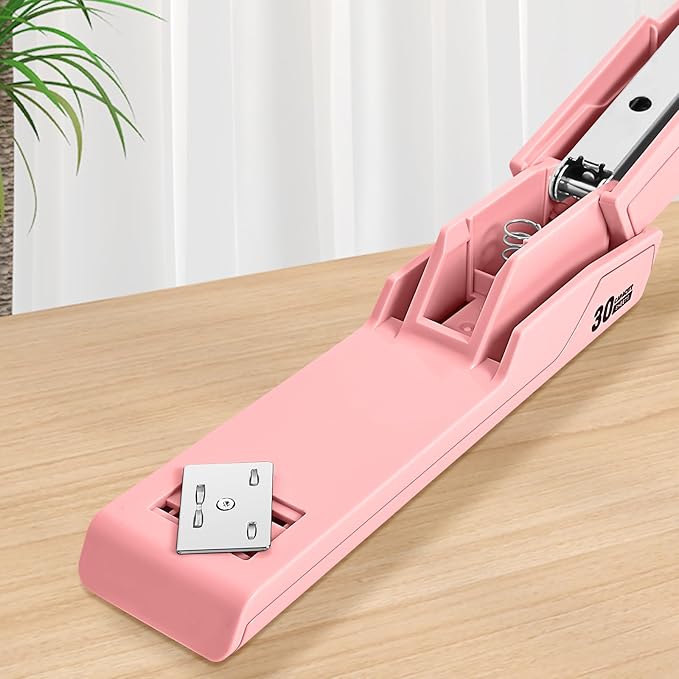 Metal Stapler with 830 Staples, Office Stapler, Staplers for Desk, 30 Sheet Capacity, Non-Slip, Pink